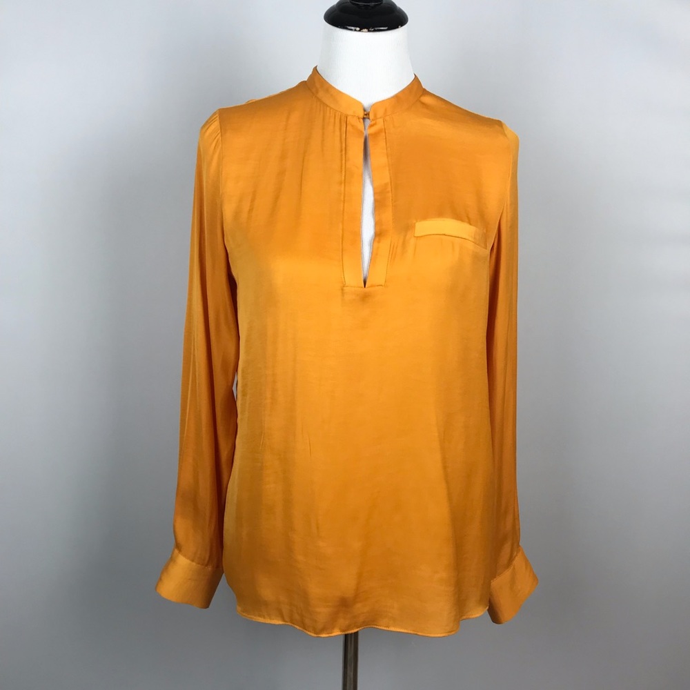 Zara Mustard Yellow Long Sleeve Split-Neck Blouse